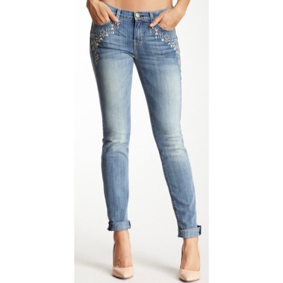 Current/Elliott Embroidered Rolled Jeans - Picture 1 of 6